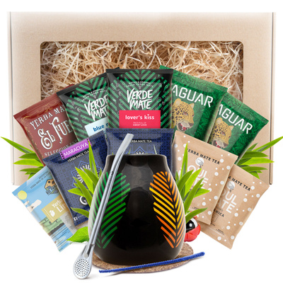 Yerba Mate Gift Set 10x50g 500g Calabash + Bombilla