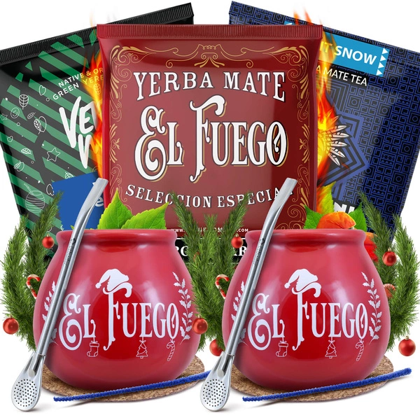 Yerba Mate Winter Set FOR TWO Calabash Bombilla