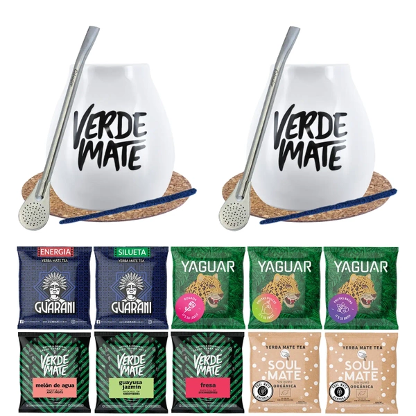 Set Yerba Mate Green 10x50g Mate Gourd x2 500g