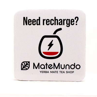 Fridge magnet with MateMundo logo - “Need recharge?”