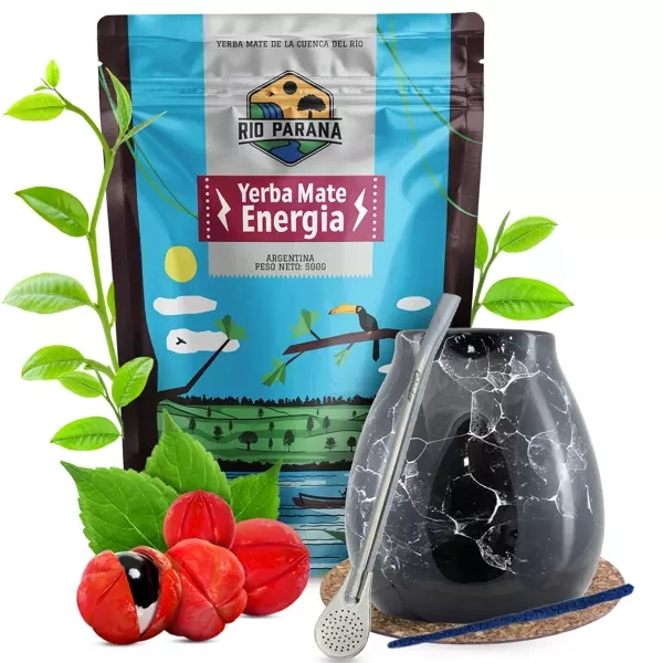 Yerba Mate Set Rio Parana Energia Calabash + Bombilla 500g