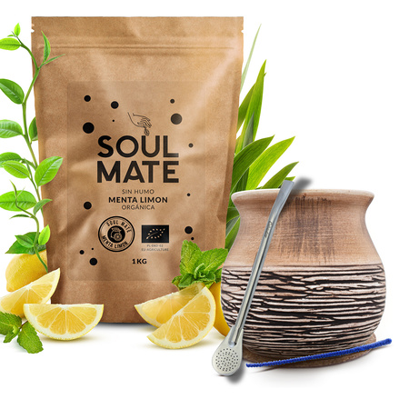 Yerba Mate Set Soul Mate Organica Menta Limon 500g 0,5kg Calabash + Bombilla