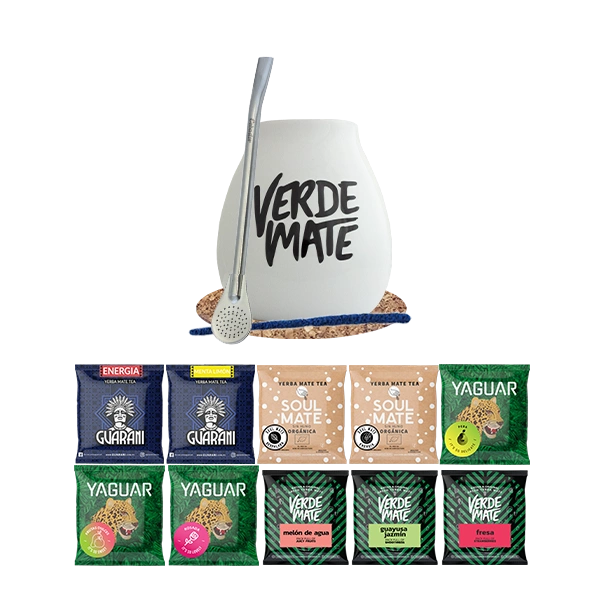 Set Yerba Mate Green 500g Gourd Bombilla 10x50g