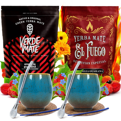 Yerba Mate Set FOR TWO Calabash Bombilla 1000g
