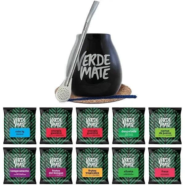 Set Yerba Mate Green 500g Gourd Bombilla 10x50g