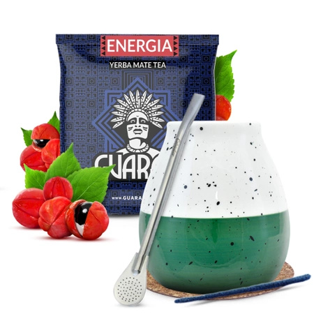 Yerba mate set Guarani ceramic calabash bombilla