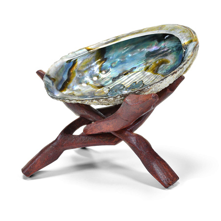 Incense burning set: Abalone shell + wooden stand