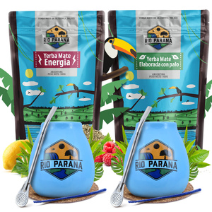 Yerba Mate Rio Parana Set FOR TWO Calabash Bombilla 1000g