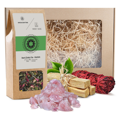 Gift Set for Heart Chakra (Anahata): Chakra Tea + Incense + Rose Quartz