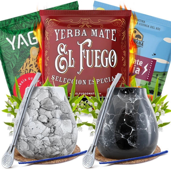 Yerba Mate Energia Set FOR TWO Calabash Bombilla