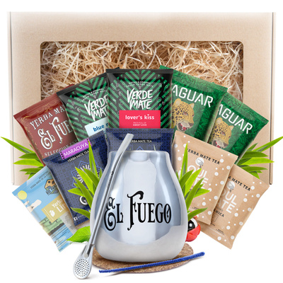 Yerba Mate Gift Set 10x50g 500g Calabash + Bombilla