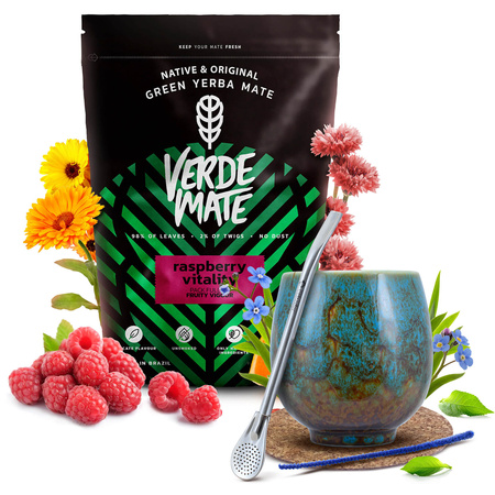 Yerba Mate set Verde Mate Raspberry 500g Calabash + Bombilla