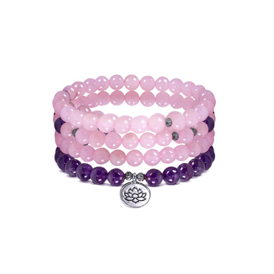 Mala bracelet with amethyst and rose quartz – Lotus Flower