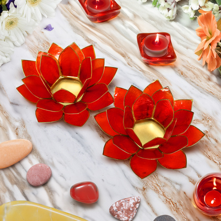 "Lotus Flower" Candle Holder - red