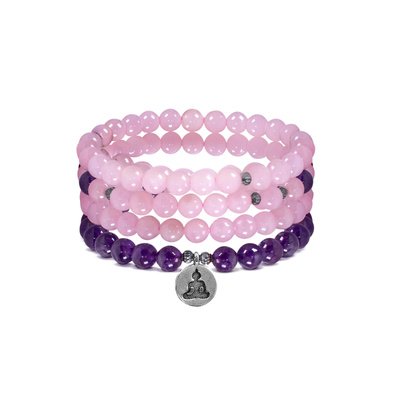 Mala bracelet with amethyst and rose quartz – Buddha