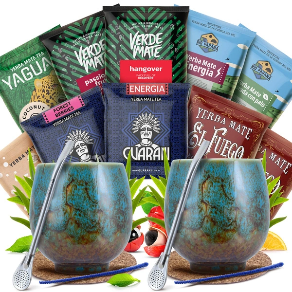 Yerba Mate Set FOR TWO Calabash Bombilla