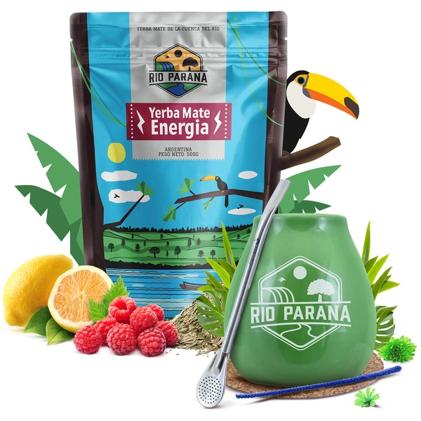 Yerba Mate set Rio Parana Energia 500g Calabash + Bombilla