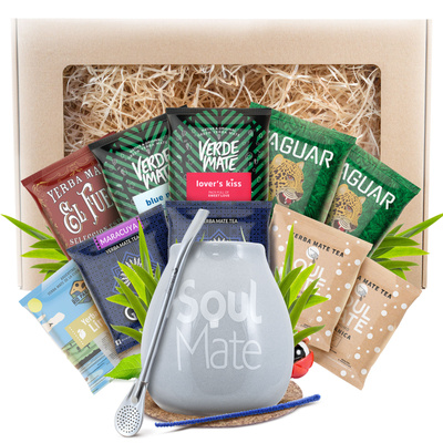 Yerba Mate Gift Set 10x50g 500g Calabash + Bombilla